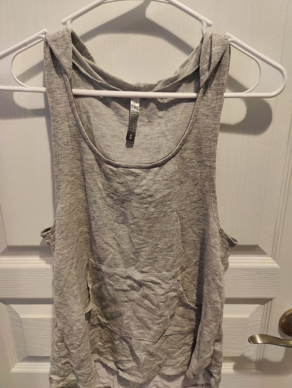 OMT Active Grey Hoodie Pocket Tank Tee Shirt